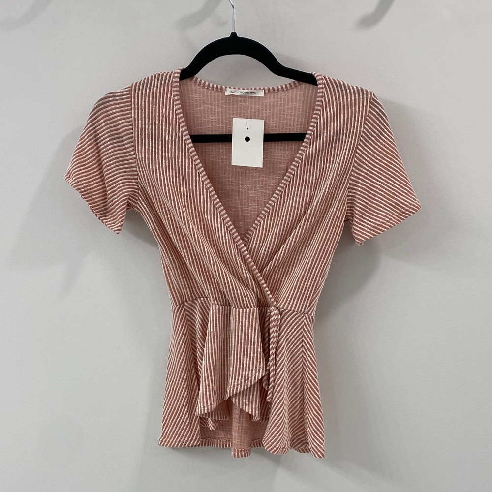 NWT SUPER SOFT Baby Pink Stripped Tie Shirt XS